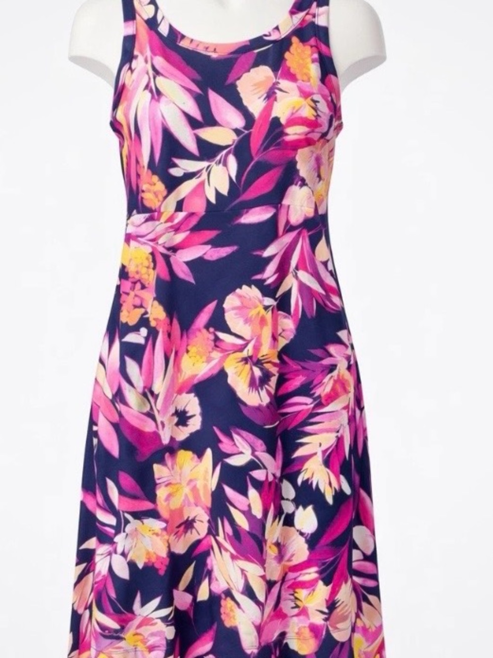 Columbia Navy Floral Midi Dress with Pink & Yellow Print